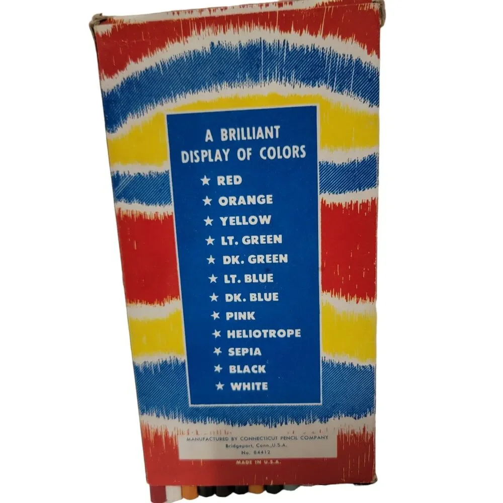 Conncolor Vintage New Unsharpened 12 Assorted Wood Crayon Pencils Made USA